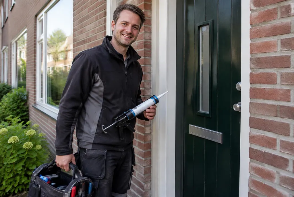 Vakman van Kitbedrijf Zaltbommel bij de voordeur van een woning